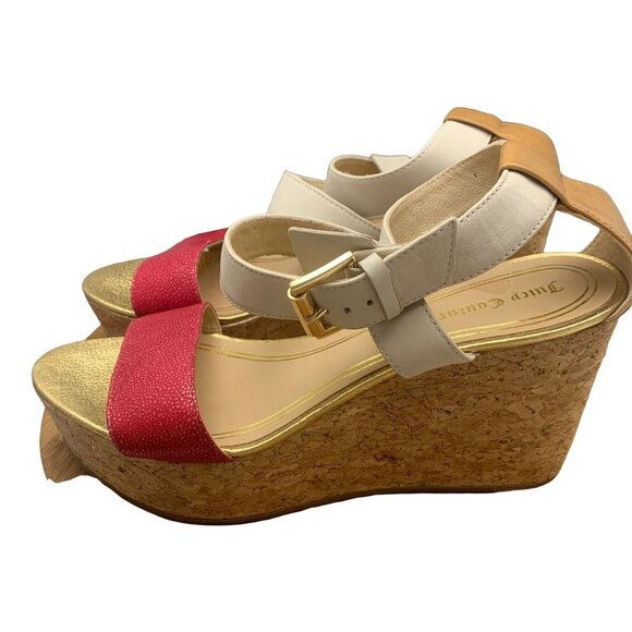 Juicy Couture Shoes - Juicy Couture Wedge Sandals Size 9 M Pink White Platform Cork High Heels